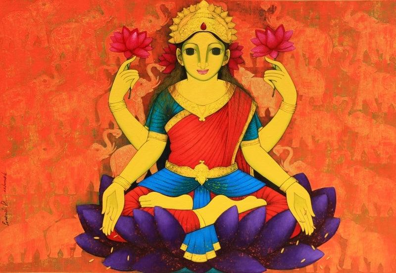 Goddess Lakshmi Paintings | Buy Modern Lakshmi Artworks on Canvas ...