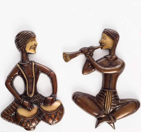 Figurative handicraft titled '2 Jugalbandi Musicians', 9x12 inches, by artist Brass Handicrafts on Brass