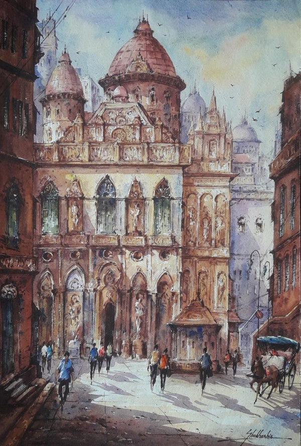 Cityscape watercolor painting titled '20200417 104230', 22x15 inches, by artist SHUBHASHIS MANDAL on Handmade paper