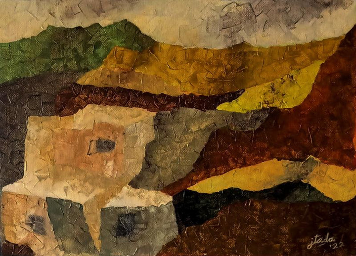 Abstract acrylic painting titled 'Abstract Landscape 3', 10x14 inches, by artist Jaikishan Tada on Canvas