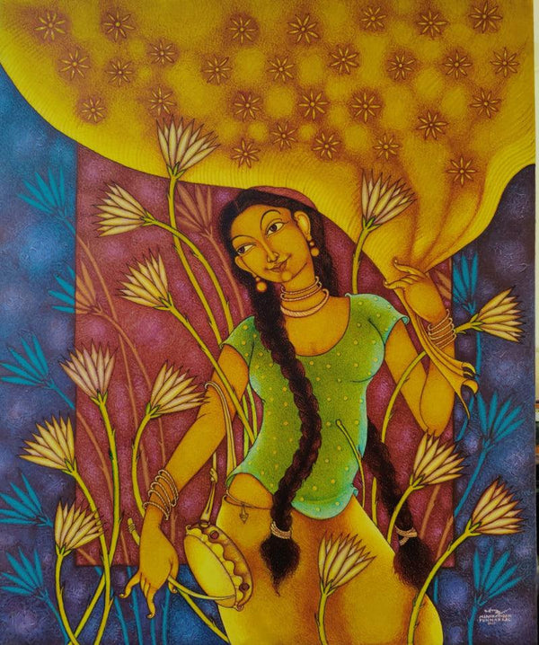 Figurative acrylic painting titled 'Anandini 2', 36x30 inches, by artist Manikandan Punnakkal on Canvas