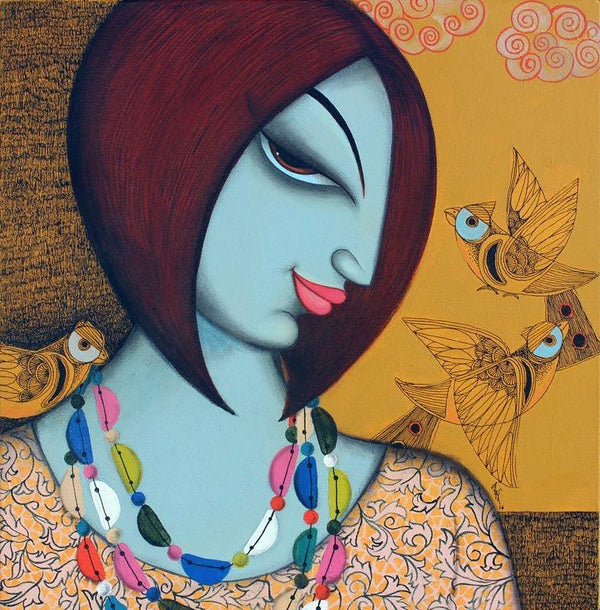 Figurative acrylic painting titled 'Beauty', 18x18 inches, by artist Varsha Kharatamal on Canvas