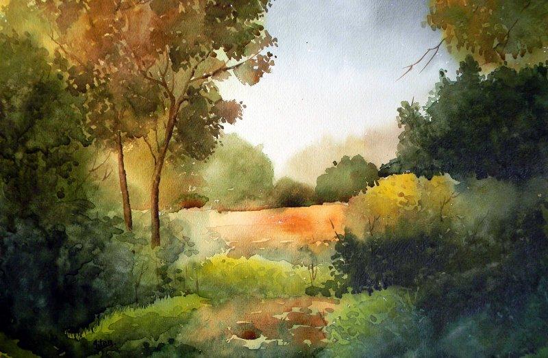 Handmade, nature landscape painting shop watercolour on paper