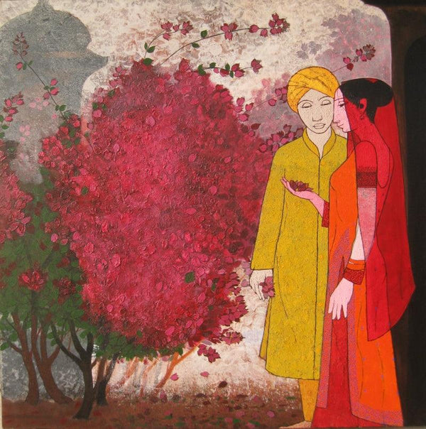 Figurative acrylic painting titled 'Bougainvillea', 48x48 inches, by artist Rahul Mhetre on Canvas