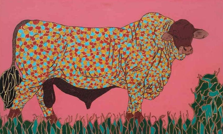 Animals acrylic painting titled 'Bull 3', 36x60 inches, by artist Rama Krishna V on Canvas