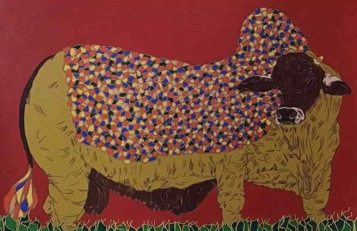 Animals acrylic painting titled 'Bull 5', 24x36 inches, by artist Rama Krishna V on Canvas