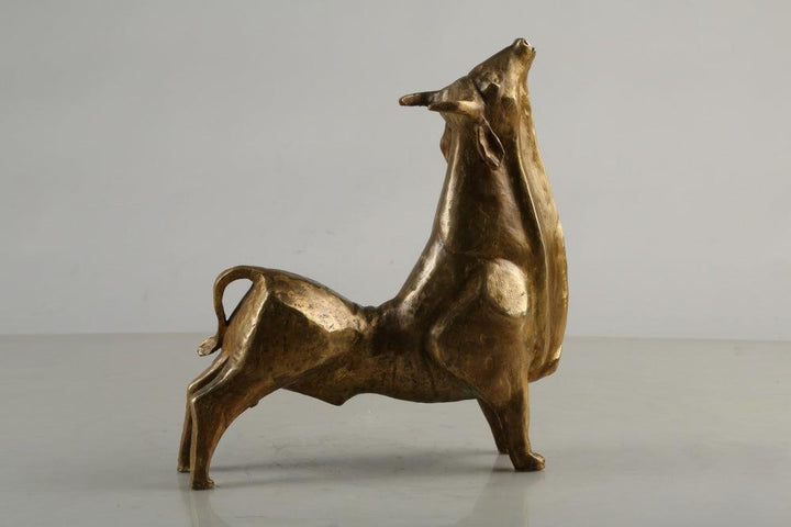 Animals sculpture titled 'Bull', 18x17x7 inches, by artist Tapas Sarkar on Bronze