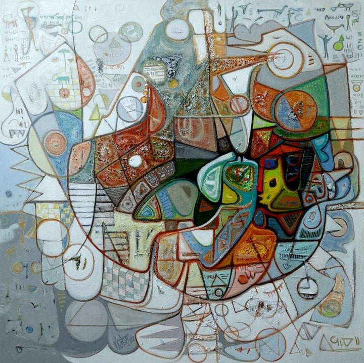 Abstract acrylic painting titled 'Celebration', 36x36 inches, by artist Rajesh Kumar Singh on Canvas