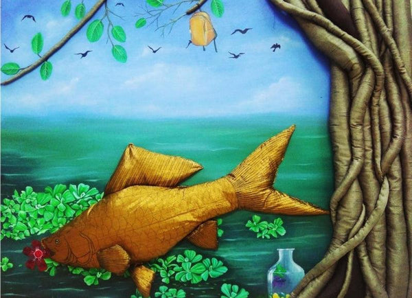 Animals 3d painting titled 'Childhood Memories', 30x36 inches, by artist Pranita Das on Canvas