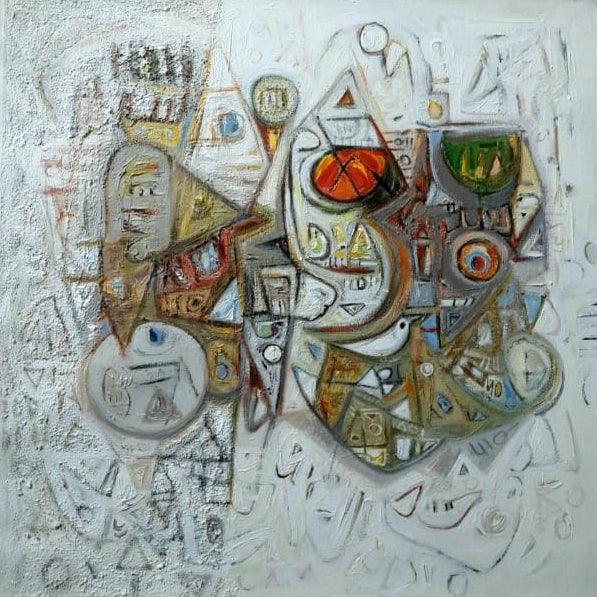 Abstract acrylic painting titled 'Creation', 23x23 inches, by artist Rajesh Kumar Singh on Canvas