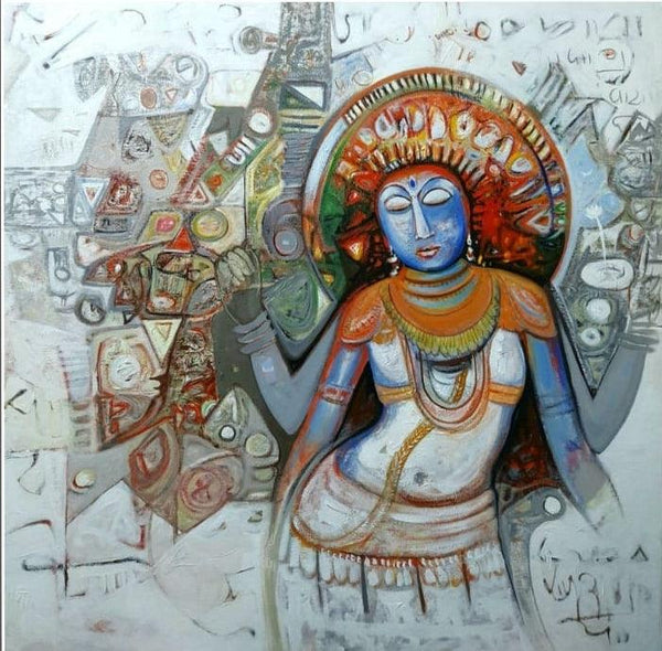 Religious acrylic painting titled 'Devi', 36x36 inches, by artist Rajesh Kumar Singh on Canvas