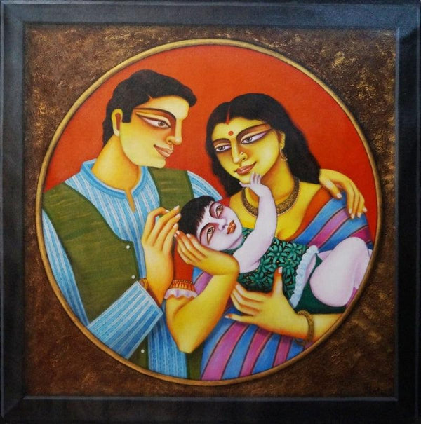 Figurative acrylic painting titled 'Family 2', 36x36 inches, by artist Gautam Mukherjee on canvas