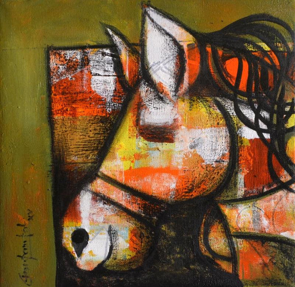 contemporary mixed media titled 'Focus on', 12x12 inches, by artist Anupam Pal on canvas