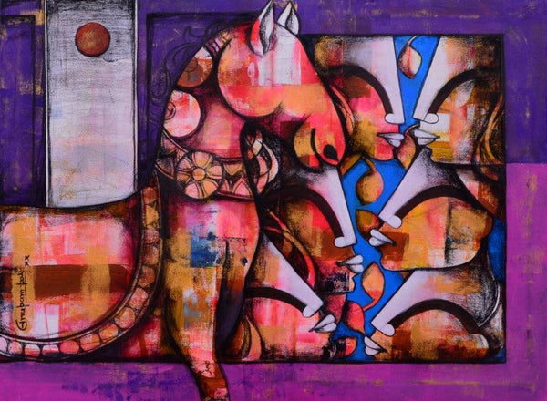 contemporary mixed media titled 'Focus on', 38x28 inches, by artist Anupam Pal on canvas