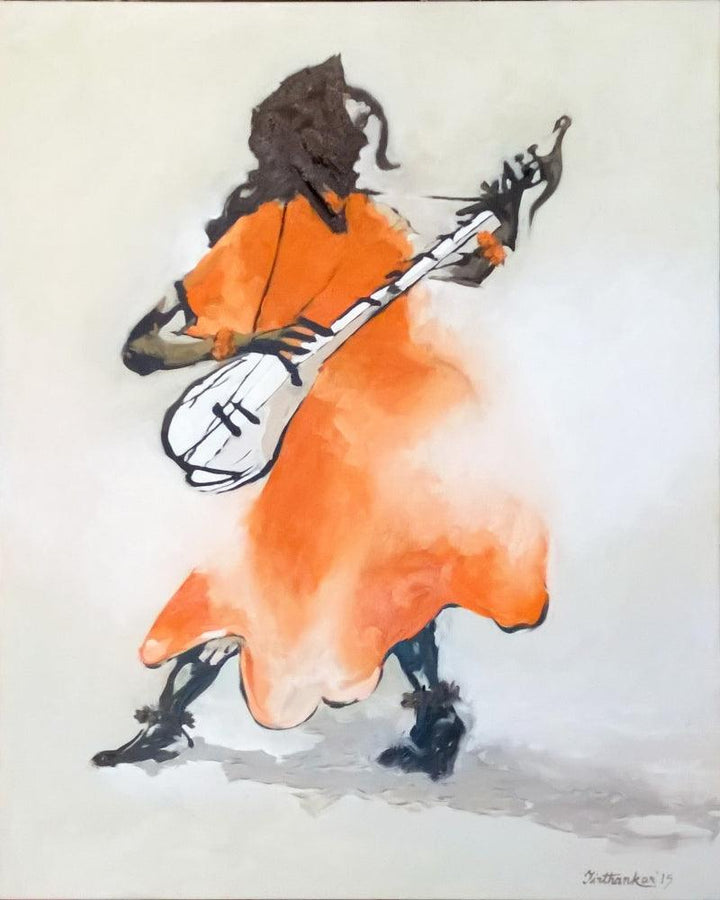 Figurative oil painting titled 'Folk Singer', 60x48 inches, by artist Tirthankar Biswas on Canvas