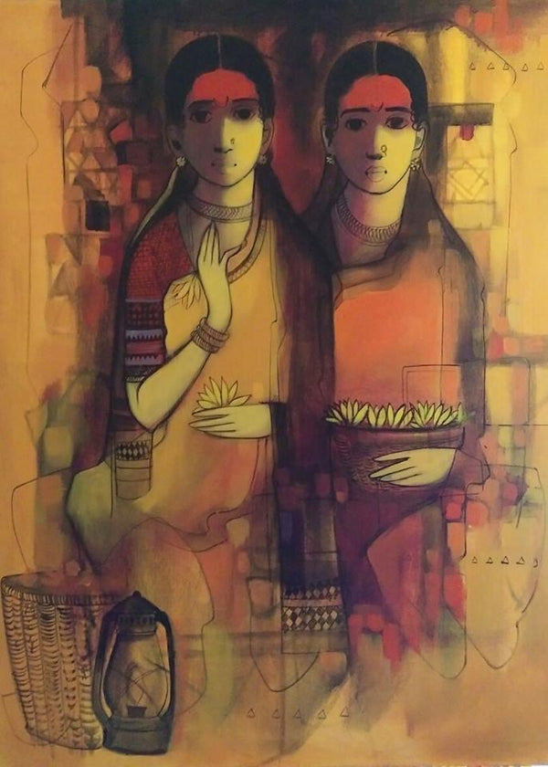 Figurative acrylic painting titled 'Friends', 48x36 inches, by artist Sachin Sagare on Canvas