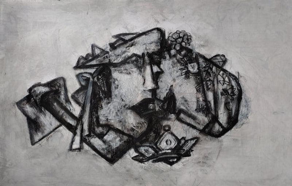 Abstract mixed media painting titled 'Labourer', 20x30 inches, by artist Dhananjoy Das Painting on Paper