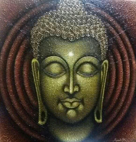 Religious acrylic painting titled 'Lord buddha painting', 24x24 inches, by artist Ramesh on Canvas Board