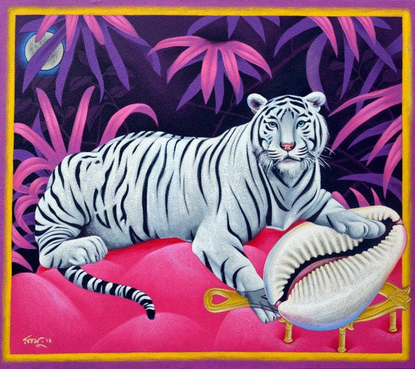 Animals acrylic painting titled 'Moon', 42x48 inches, by artist Ramu Das on Canvas