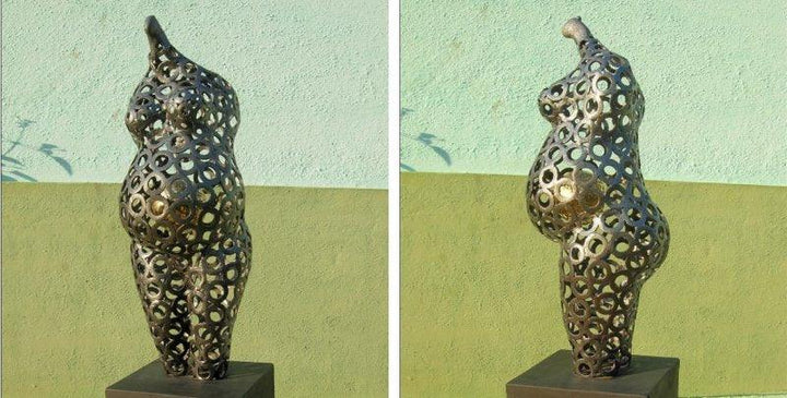 Nude sculpture titled 'Mother', 9x9x36 inches, by artist Prabhakar Singh on Welded Iron,Brass