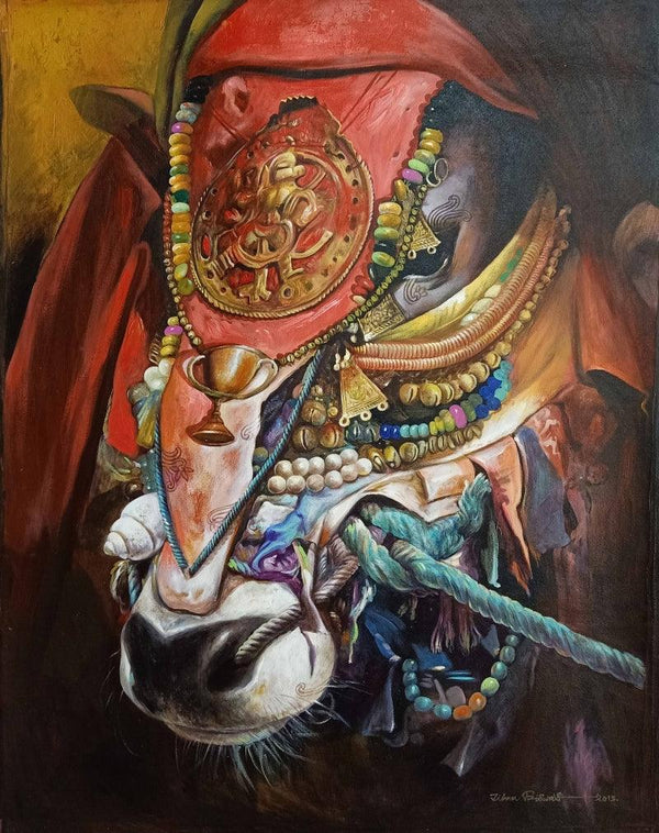 Animals acrylic painting titled 'Nandi 2', 48x36 inches, by artist Jiban Biswas on Canvas