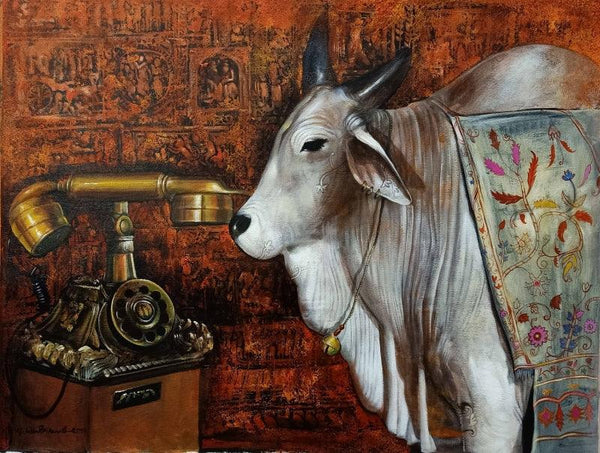 Animals acrylic painting titled 'Nostalgia', 36x48 inches, by artist Jiban Biswas on Canvas