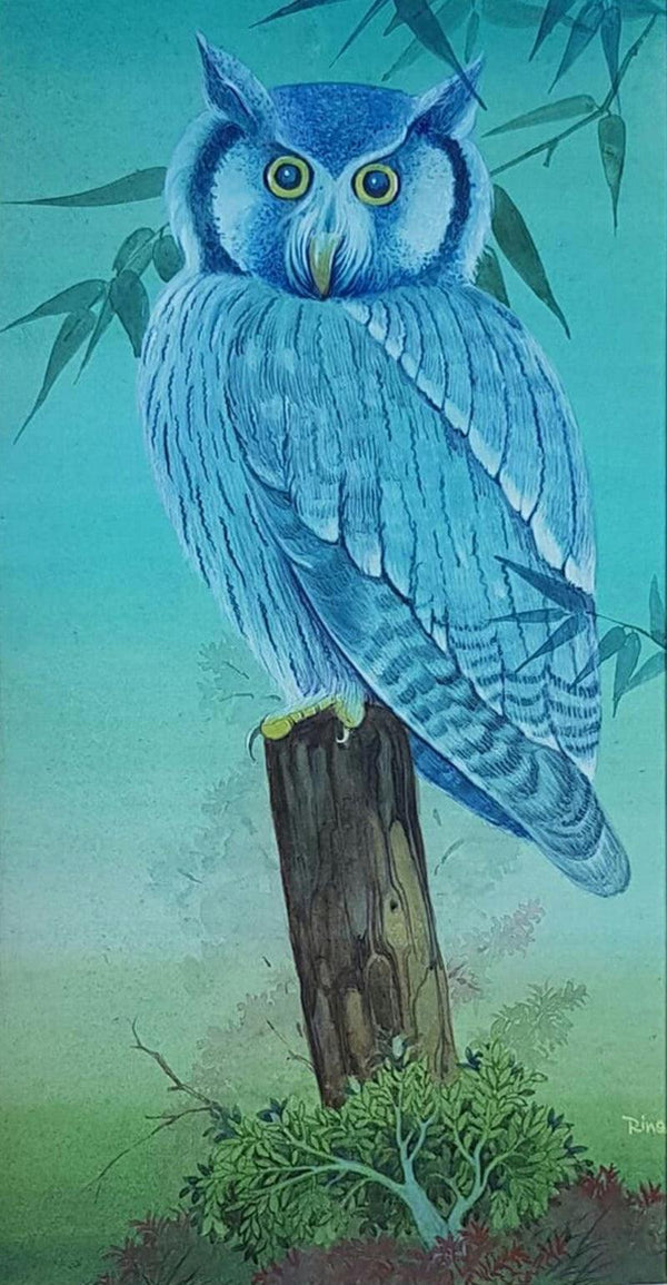 Animals watercolor painting titled 'Owl', 16x10 inches, by artist Rina Roy on Paper