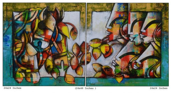 contemporary mixed media titled 'Power of speed', 24x48 inches, by artist Anupam Pal on canvas