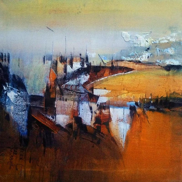 Abstract acrylic painting titled 'Reflection', 20x20 inches, by artist Dnyaneshwar Dhavale on canvas