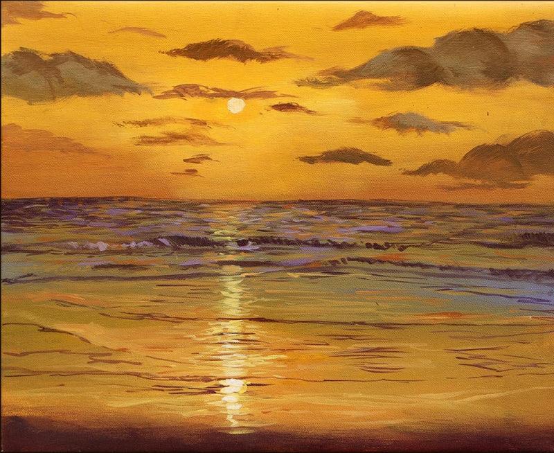 Sunset at Lakeside Original high quality Oil Painting 14x18 inch