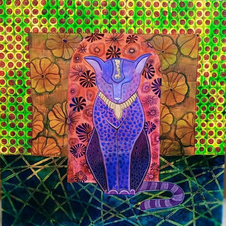 Animals acrylic painting titled 'The Cat', 36x36 inches, by artist Anisha Deshpande on canvas