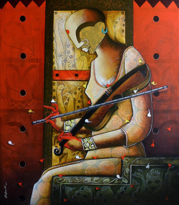 contemporary acrylic painting titled 'The Mesmerizing Tunes 11', 36x42 inches, by artist Anupam Pal on canvas