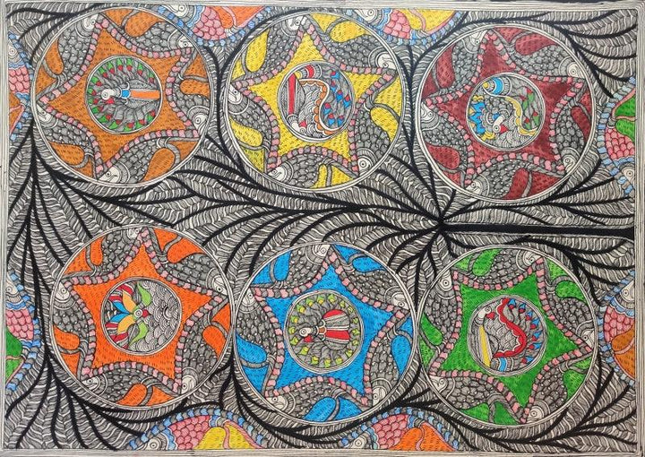 Nature madhubani traditional art titled 'Tree Of Life', 22x30 inches, by artist Mithilesh Jha on Paper