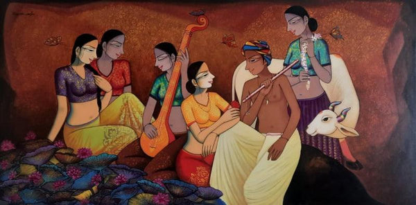 Figurative acrylic painting titled 'Untitled 1', 48x96 inches, by artist Pravin Utge on Canvas