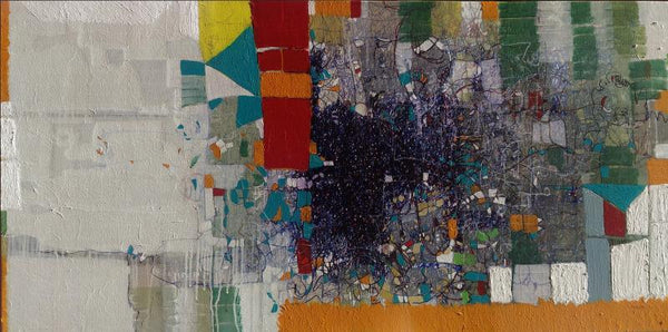 Abstract mixed media painting titled 'Untitled 1', 27x54 inches, by artist Yogesh Murkute on Canvas