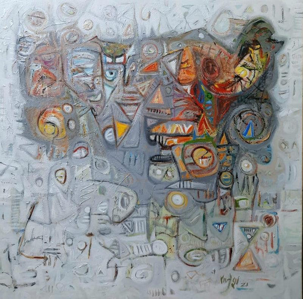 Abstract acrylic painting titled 'Untitled 11', 36x36 inches, by artist Rajesh Kumar Singh on Canvas