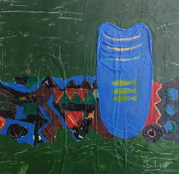 Abstract acrylic painting titled 'Untitled 115', 9x9 inches, by artist Narendra Jatav on Paper