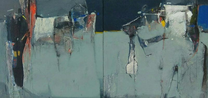 Abstract acrylic painting titled 'Untitled 14', 15x30 inches, by artist Yuvraj Devkar on Canvas