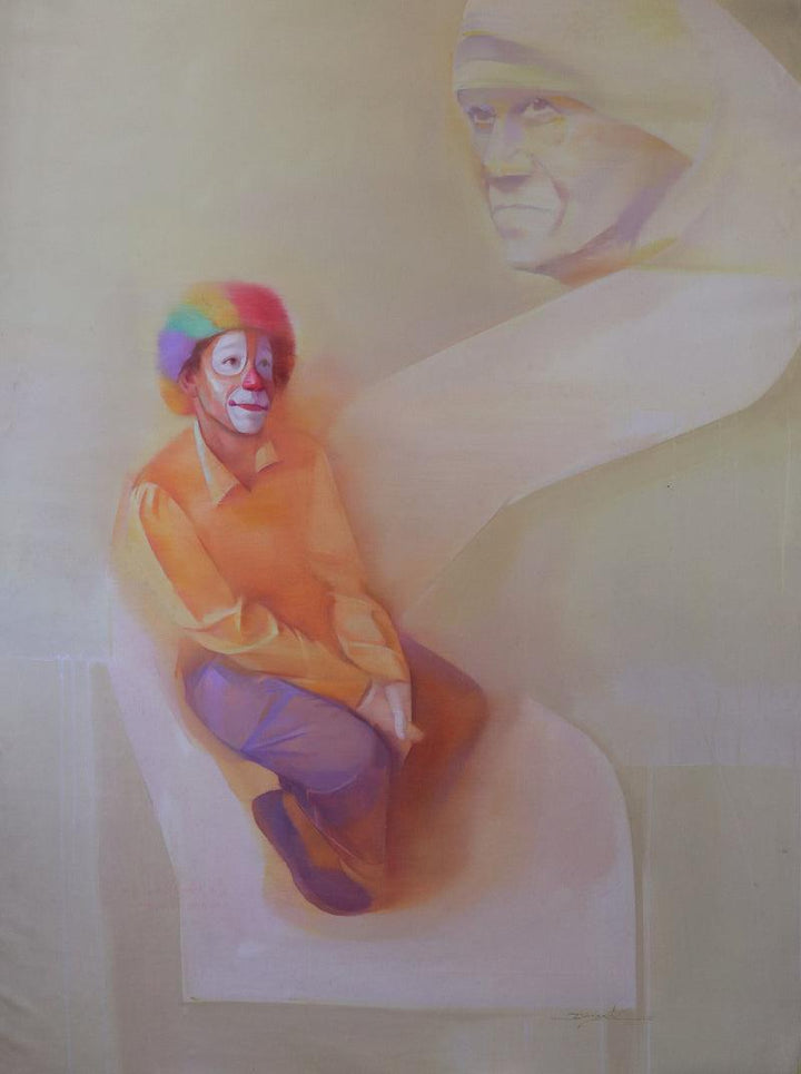 Figurative oil painting titled 'Untitled 16', 40x30 inches, by artist Dinesh Mane on Linen