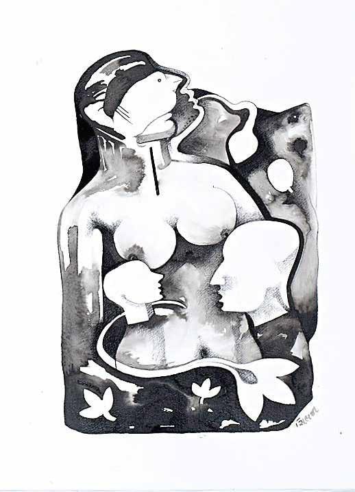 Figurative ink charcoal drawing titled 'Untitled 2', 15x11 inches, by artist Milan Desai on paper