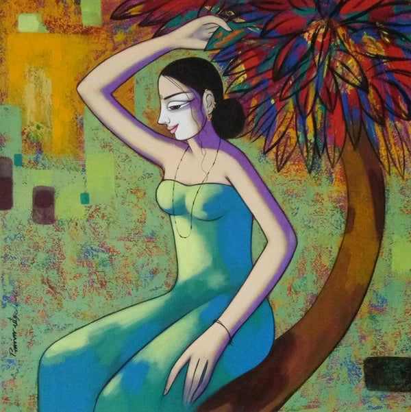 Figurative acrylic painting titled 'Untitled 2', 30x30 inches, by artist Pravin Utge on Canvas