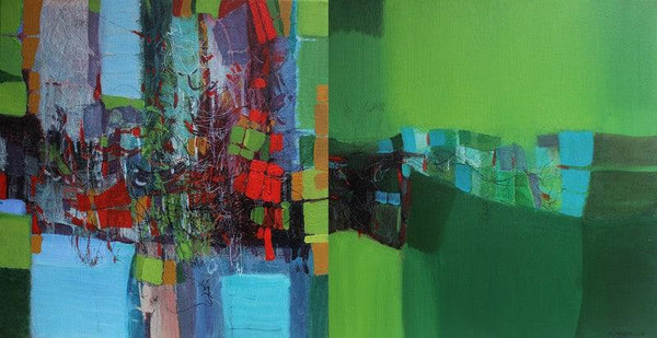 Abstract mixed media painting titled 'Untitled 22', 18x36 inches, by artist Yogesh Murkute on Canvas