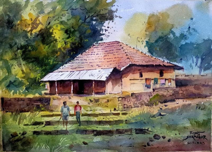 Landscape watercolor painting titled 'Untitled 3', 11x15 inches, by artist Riyaj Shikalgar on Paper