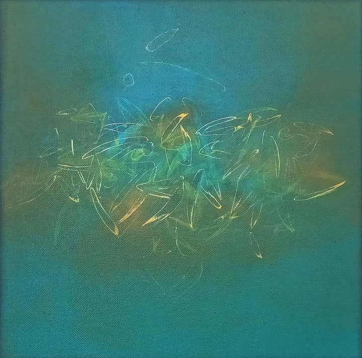 Abstract acrylic painting titled 'Untitled 4', 12x12 inches, by artist Ashok Hinge on Canvas