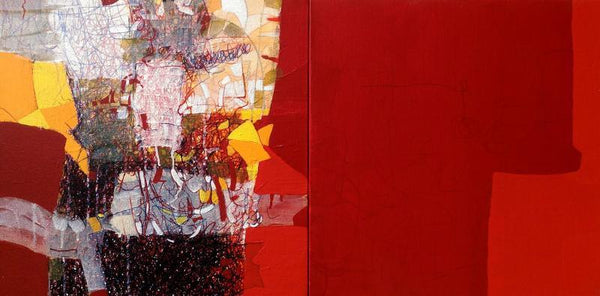 Abstract mixed media painting titled 'Untitled 4', 18x36 inches, by artist Yogesh Murkute on Canvas