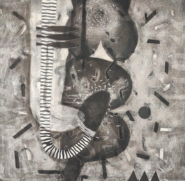 Abstract charcoal painting titled 'Untitled 49', 24x24 inches, by artist Narendra Jatav on Canvas