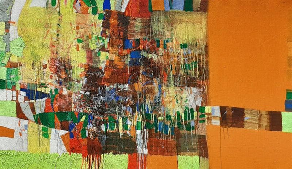 Abstract mixed media painting titled 'Untitled 51', 33x57 inches, by artist Yogesh Murkute on Canvas