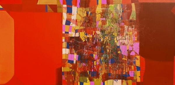 Abstract mixed media painting titled 'Untitled 52', 36x72 inches, by artist Yogesh Murkute on Canvas