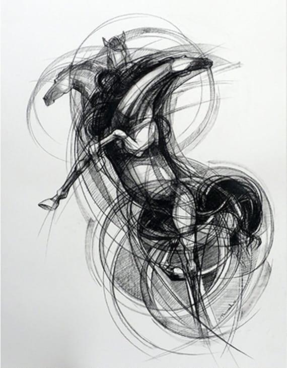 Animals charcoal painting titled 'Untitled 6', 28x19 inches, by artist D Tiroumale on Imported Sheet