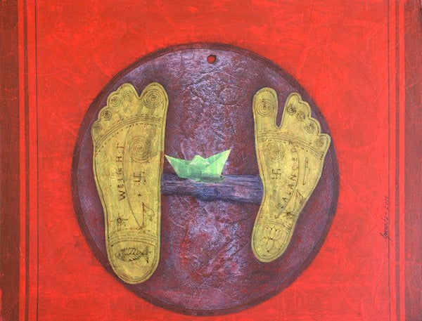 contemporary acrylic painting titled 'Untitled 6', 16x21 inches, by artist Susanta Chowdhury on Board